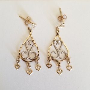 10K Gold Dangling Hearts Earrings